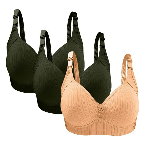 JIUKE Bras for Women No Underwire Push up Bra Solid Color Seamless Comfy Sleep Bras 3 Pack Beige 44/100