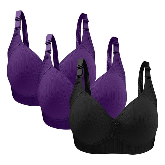 JIUKE Bras for Women No Underwire Push up Bra Solid Color Seamless Comfy Sleep Bras 3 Pack Black 44/100