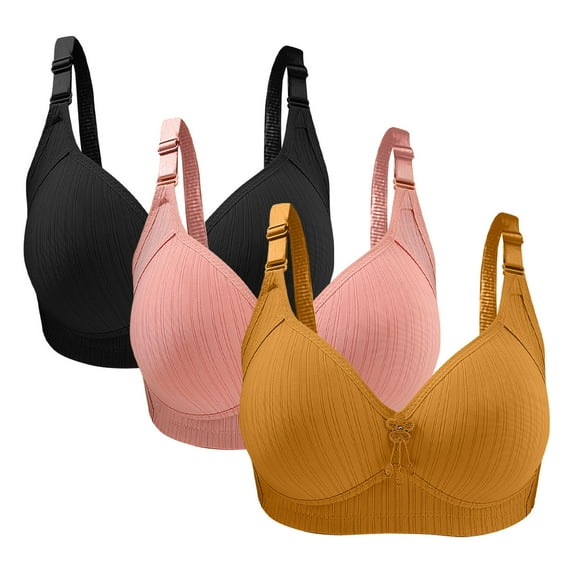 JIUKE Bras for Women No Underwire Push up Bra Solid Color Seamless Comfy Sleep Bras 3 Pack Pink 44/100