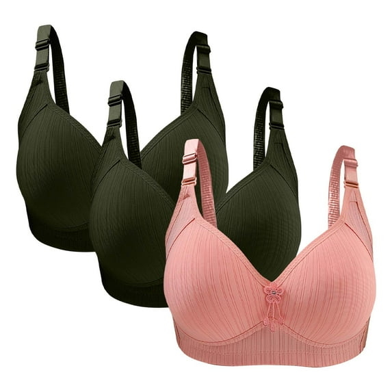 JIUKE Bras for Women No Underwire Push up Bra Solid Color Seamless Comfy Sleep Bras 3 Pack Pink 44/100