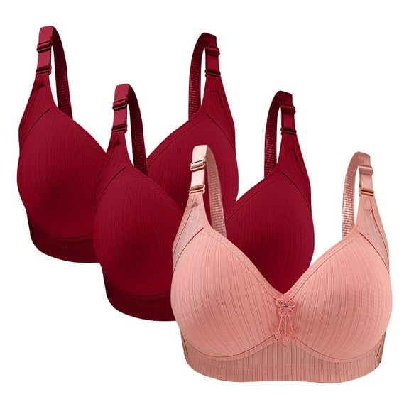 JIUKE Bras for Women No Underwire Push up Bra Solid Color Seamless Comfy Sleep Bras 3 Pack Pink 44/100