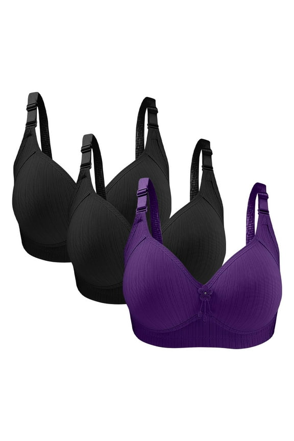 Bras for Women No Underwire Push up Bra Solid Color Seamless Comfy Sleep Bras 3 Pack Purple 36/85