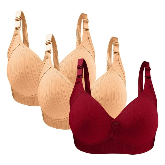 JIUKE Bras for Women No Underwire Push up Bra Solid Color Seamless Comfy Sleep Bras 3 Pack Red 44/100