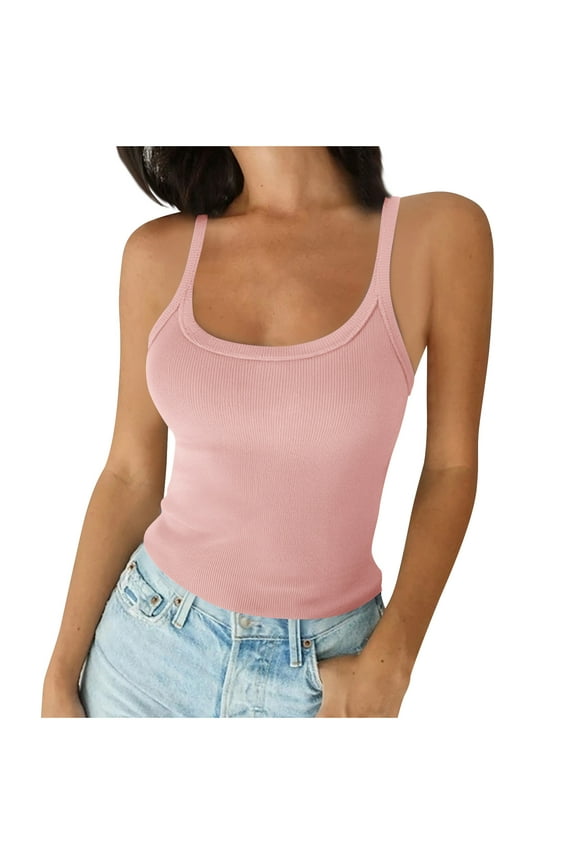 Camisole Tops for Women Plus Size Sleeveless Shirts Ribbed Knit Stretchy Slim Fitted Basic Tees Size S