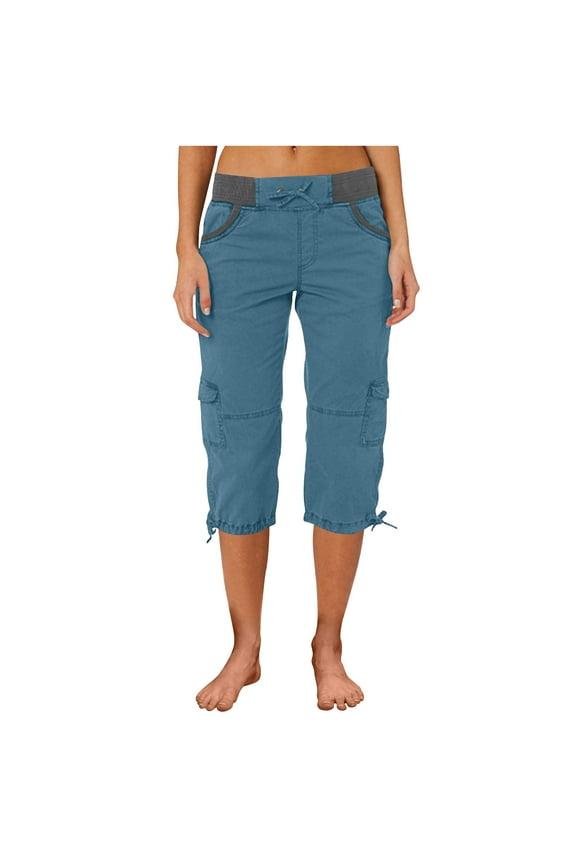 Capri Cargo Pants for Women High Waisted Drawstring Juniors Outdoor Hiking Pants with Pockets