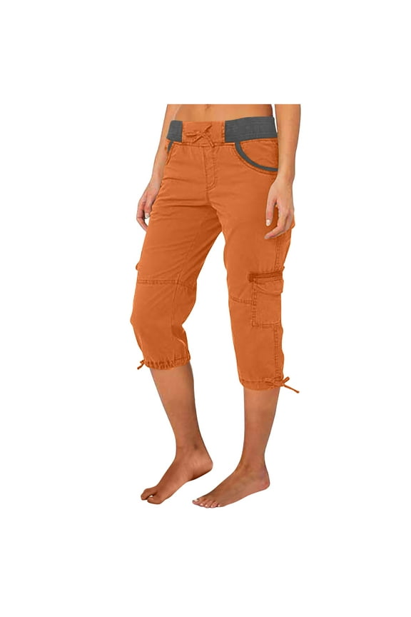 Capri Cargo Pants for Women High Waisted Drawstring Travel Capris Juniors Outdoor Hiking Pants with Pockets Size XL
