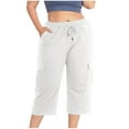 thumbnail image 1 of JIUKE Capri Cargo Pants for Women Plus Size High Waist Drawstring Workout Hiking Capris with Pockets, 1 of 10
