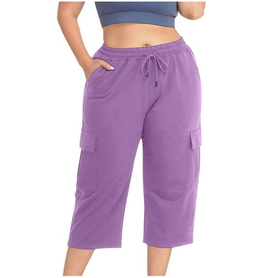 JIUKE Capri Cargo Pants for Women Plus Size High Waist Drawstring Workout Hiking Capris with Pockets