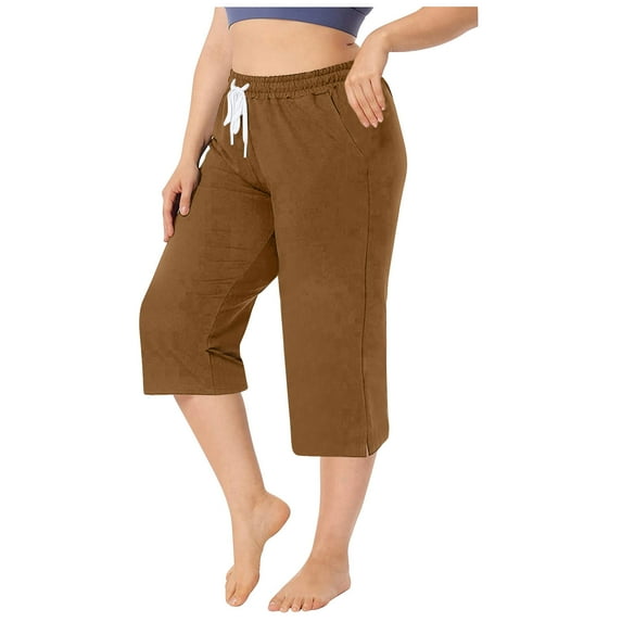 JIUKE Capri Pants for Women Elastic Waisted Drawstring Summer Lounge Cropped Sweatpants with Pockets