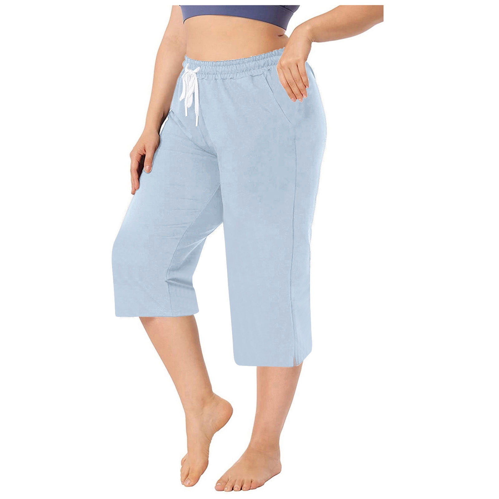 JIUKE Capri Pants for Women Elastic Waisted Drawstring Summer Lounge ...