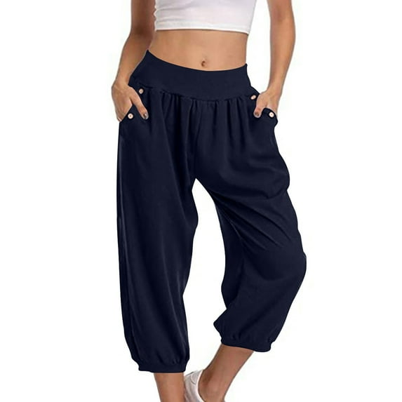 JIUKE Capri Pants for Women High Waisted Casual Loose Comfy Summer Cinch Bottom 3/4 Trousers with Pockets