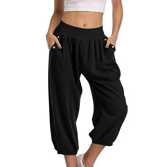 JIUKE Capri Pants for Women High Waisted Casual Loose Comfy Summer Cinch Bottom 3/4 Trousers with Pockets