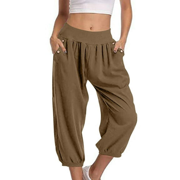 JIUKE Capri Pants for Women High Waisted Casual Loose Comfy Summer Cinch Bottom 3/4 Trousers with Pockets