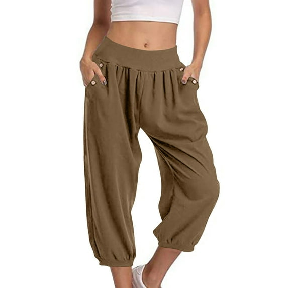 JIUKE Capri Pants for Women High Waisted Casual Loose Comfy Summer Cinch Bottom 3/4 Trousers with Pockets