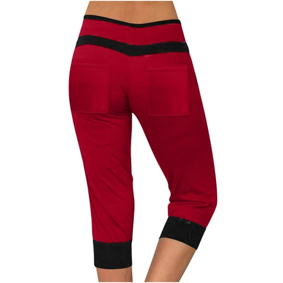 JIUKE Womens Capri Pants Plus Size Drawstring Stretchy Joggers Athletic Color Block Sweatpants with Pockets