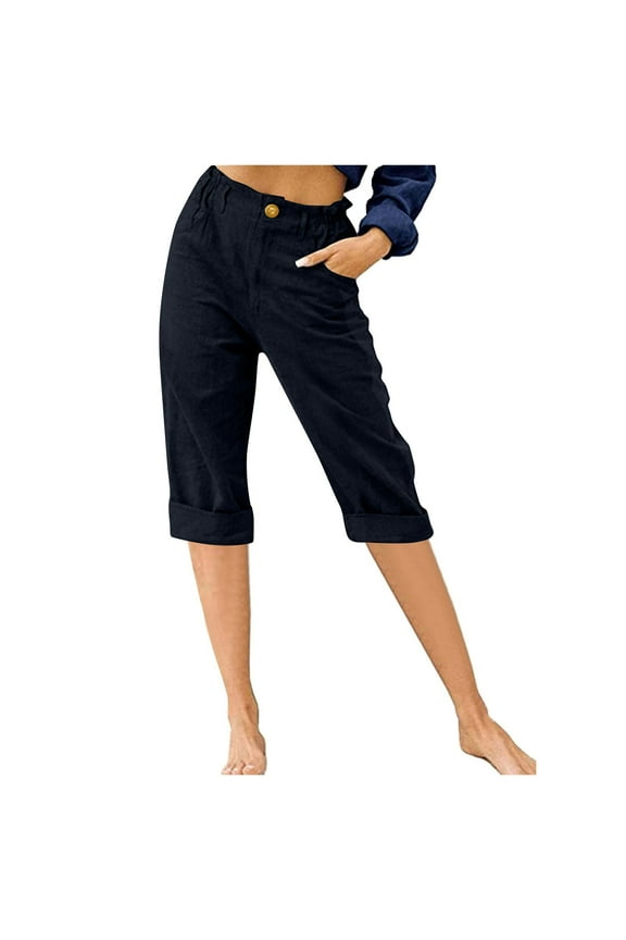 Capri Pants for Women High Waisted Loose Fitted Pants Summer Juniors Cropped Trousers with Pockets