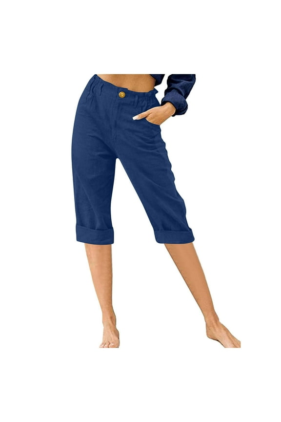 Capri Pants for Women High Waisted Loose Fitted Pants Summer Juniors Cropped Trousers with Pockets