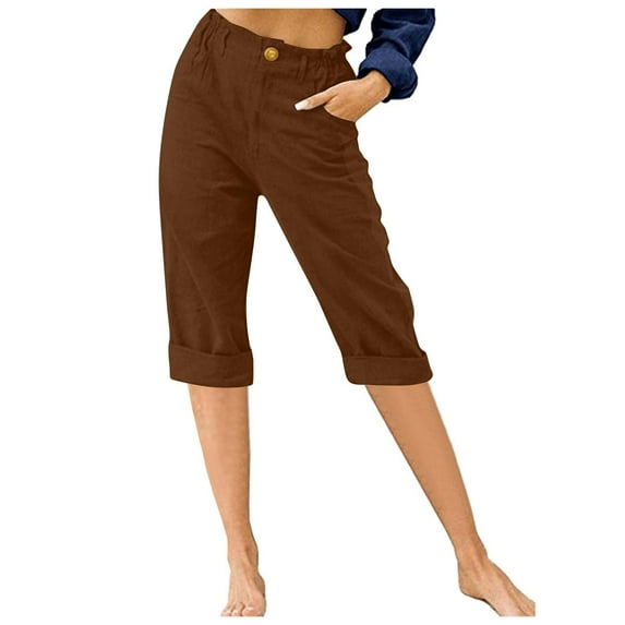 JIUKE Capri Pants for Women High Waisted Loose Fitted Pants Summer Juniors Cropped Trousers with Pockets