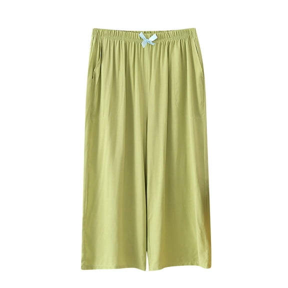 JIUKE Capri Pants for Women High Waisted Summer Pajama Bottoms Lightweight Lounge Cropped Trousers