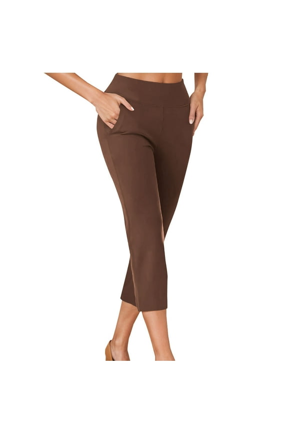Capris for Women High Waist Pull-On Dress Pants Belly Control Work Pants for Business Casual Trousers
