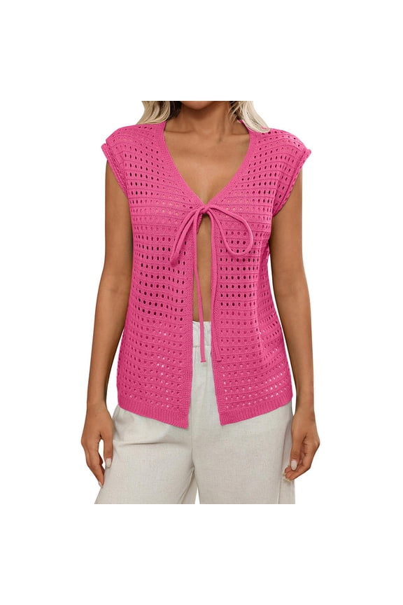 Cardigans for Women Hollow Shrug Short Sleeve Sweater Top Summer Casual Crochet Tie Sweater Beach Cover Up