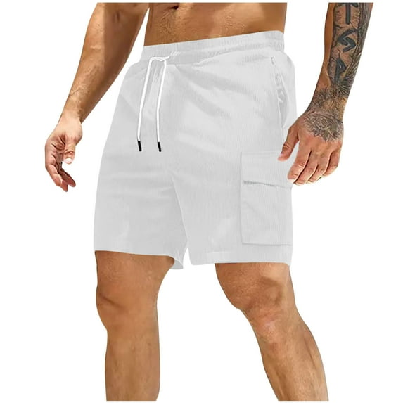 JIUKE Corduroy Shorts for Men Casual Elastic Waisted Cargo Shorts Wide Leg Drawstring Summer Short with Pockets