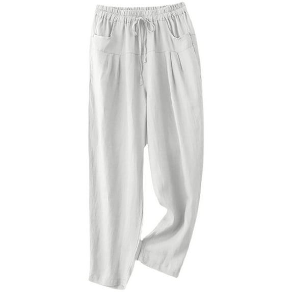 JIUKE Cotton Linen Pants Womens Elastic High Waist Straight Leg Lounge Pants Casual Comfy Summer Slacks Trouser
