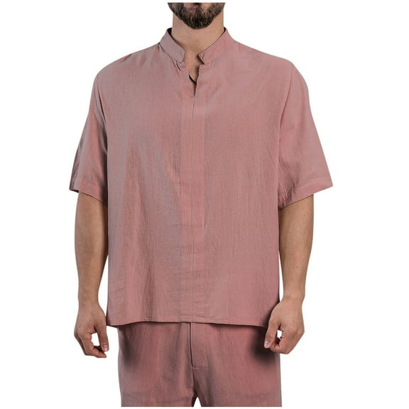 JIUKE Cotton Linen Shirts for Men V Neck T-Shirts Casual Summer Short Sleeve Lightweight Basic Shirts