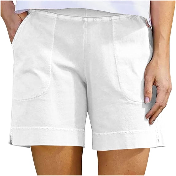 JIUKE Cotton Linen Shorts for Women High Waist Solid Color Loose Comfy Lightweight Lounge Shorts with Pockets