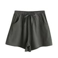 thumbnail image 1 of JIUKE Cotton Linen Shorts for Women High Waisted Wide Leg Drawstring Trendy Lounge Shorts with Pockets, 1 of 3