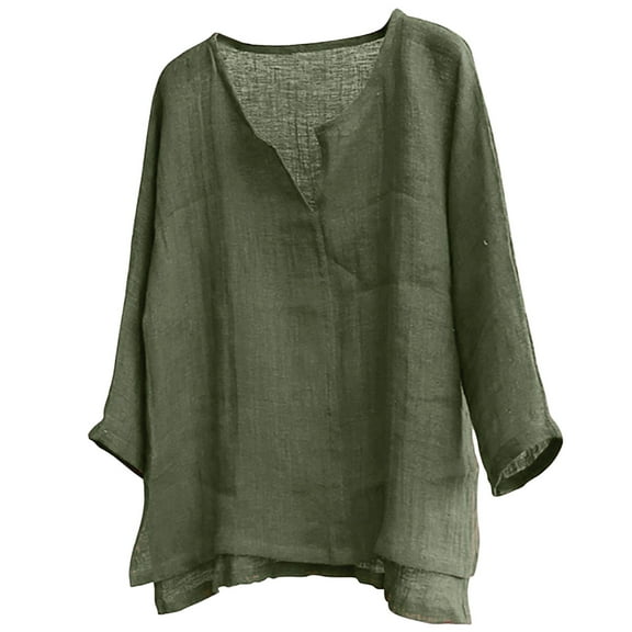 JIUKE Cotton Linen Tops for Men Long Sleeve Shirts Notch V Neck Oversized Comfy Lightweight Casual Blouses