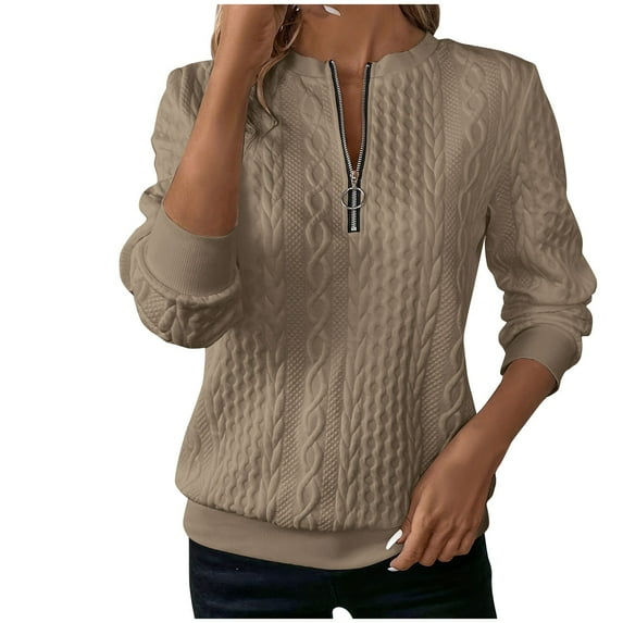 JIUKE Crewneck Sweatshirt for Women 1/4 Zipper up Long Sleeve Textured Knitted Tunic Pullover Tops Size M