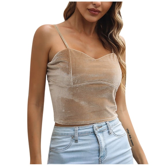 JIUKE Crop Tank Tops for Women Velvet Sleeveless Casual Summer Slim Fitted Basic Push up Corset Top