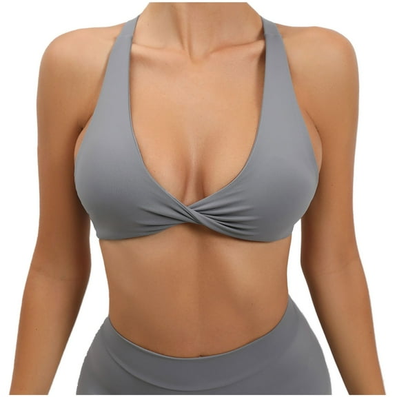 JIUKE Deep V Neck Sport Bras for Women Cirsscross Back Yoga Bras Low Support Wireless Workout Bras Size L