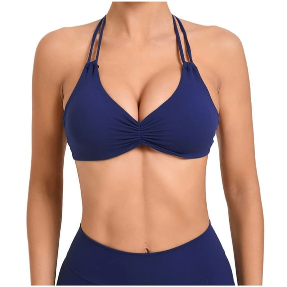 JIUKE Deep V Neck Sport Bras for Women Cirsscross Back Yoga Bras Low Support Wireless Workout Bras Size L