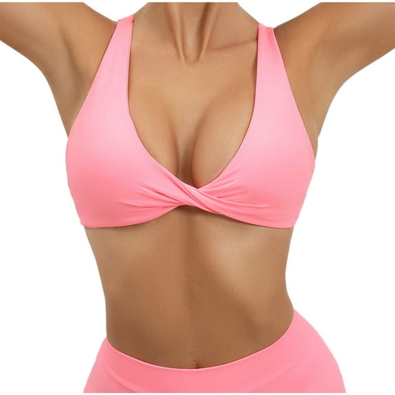 JIUKE Deep V Neck Sport Bras for Women Cirsscross Back Yoga Bras Low Support Wireless Workout Bras Size M