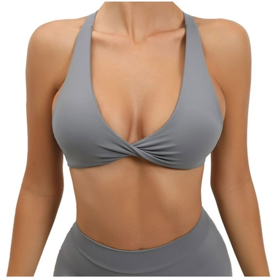 JIUKE Deep V Neck Sport Bras for Women Cirsscross Back Yoga Bras Low Support Wireless Workout Bras Size S