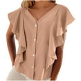 thumbnail image 1 of JIUKE Dress Shirts for Women Casual Ruffle Sleeve Work Shirts Button down V Neck Business Dressy Top, 1 of 5