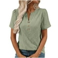 thumbnail image 1 of JIUKE Eyelet Summer Tops for Women Short Sleeve Business Casual Shirts Button V Neck Work Office Dressy Blouses, 1 of 6