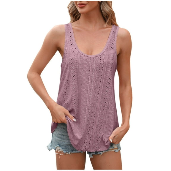 JIUKE Eyelet Tank Tops for Women Sleeveless Scoop Neck Loose Casual Summer Beach Vacation Tunic Tops Red S
