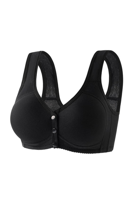 Front Closure Bras for Women Plus Size Wirefree Full Coverage Easy Close Bras Seniors Everyday Bras Black 36/80