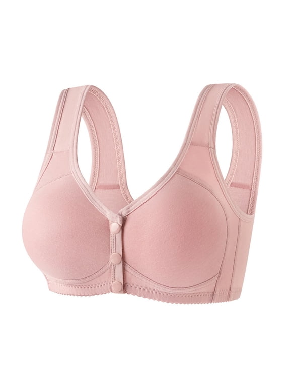 Front Closure Bras for Women Plus Size Wirefree Full Coverage Easy Close Bras Seniors Everyday Bras Pink 48/110