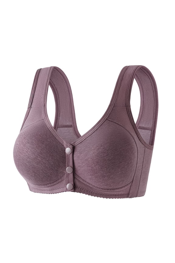 Front Closure Bras for Women Plus Size Wirefree Full Coverage Easy Close Bras Seniors Everyday Bras Purple 52/120