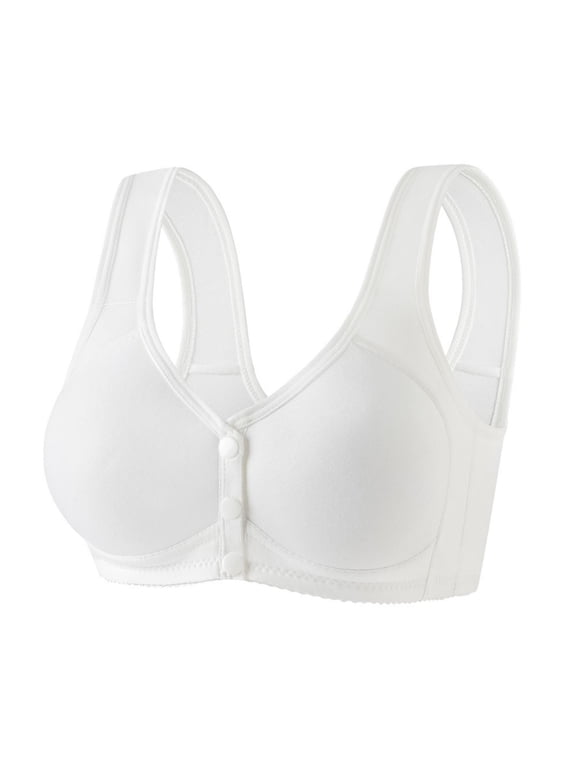 Front Closure Bras for Women Plus Size Wirefree Full Coverage Easy Close Bras Seniors Everyday Bras White 52/120