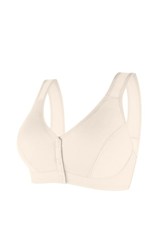 Front Closure Bras for Women Push up No Underwire Sleep Bralettes Full Support T-Shirt Bras White S