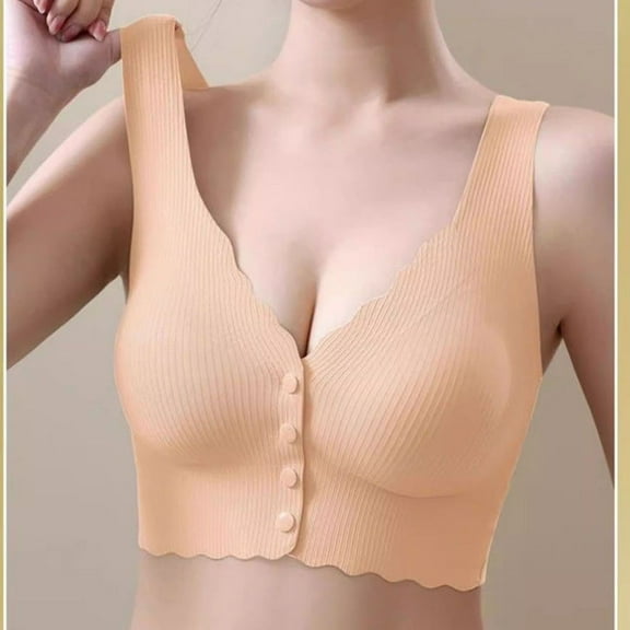 JIUKE Front Closure Bras for Women Wireless Full Coverage T-Shirt Bras Comfy Breathable Everyday Bra Brown M
