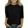 thumbnail image 1 of JIUKE Girls 3/4 Sleeve Shirts Summer Crew Neck Solid Color Casual Loose Comfy Plain Tunic Tops Children Clothing, 1 of 5