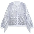 thumbnail image 1 of JIUKE Girls Sequin Jackets Spring Summer Long Sleeve Shirts Full Zipper Sparkly Solid Color Tassel Tops, 1 of 6