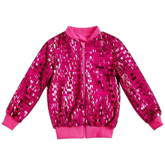 JIUKE Girls Sequin Zipper Jacket with Pockets Lightweight Long Sleeve Coat Toddler Glitter Spring Clothes