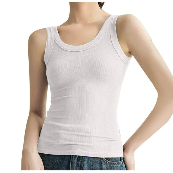 JIUKE Going out Tops for Women Ribbed Knit Tank Tops Round Neck Sleeveless Slim Solid Color Undershirts
